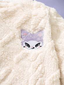 SHEIN Playful Pals YOUNG GIRL 秋冬紫色提花羊毛套衫套装，可爱刺绣图案，罗纹袖口和下摆，日常户外必备 - 紫色 - 查看 7