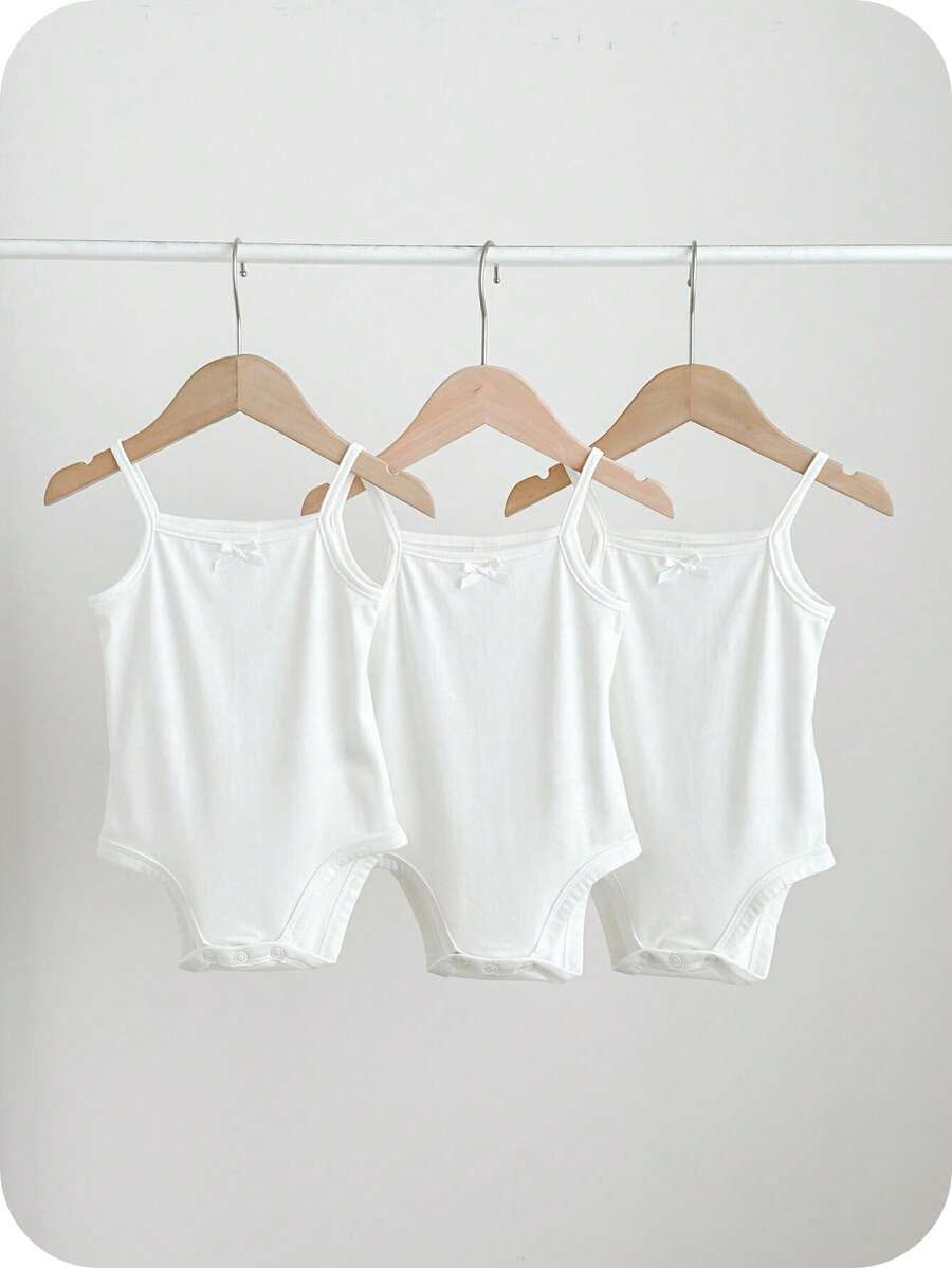 SHEIN 3件套休闲简约针织纯色细肩带紧身衣 - 白色 - 查看 1