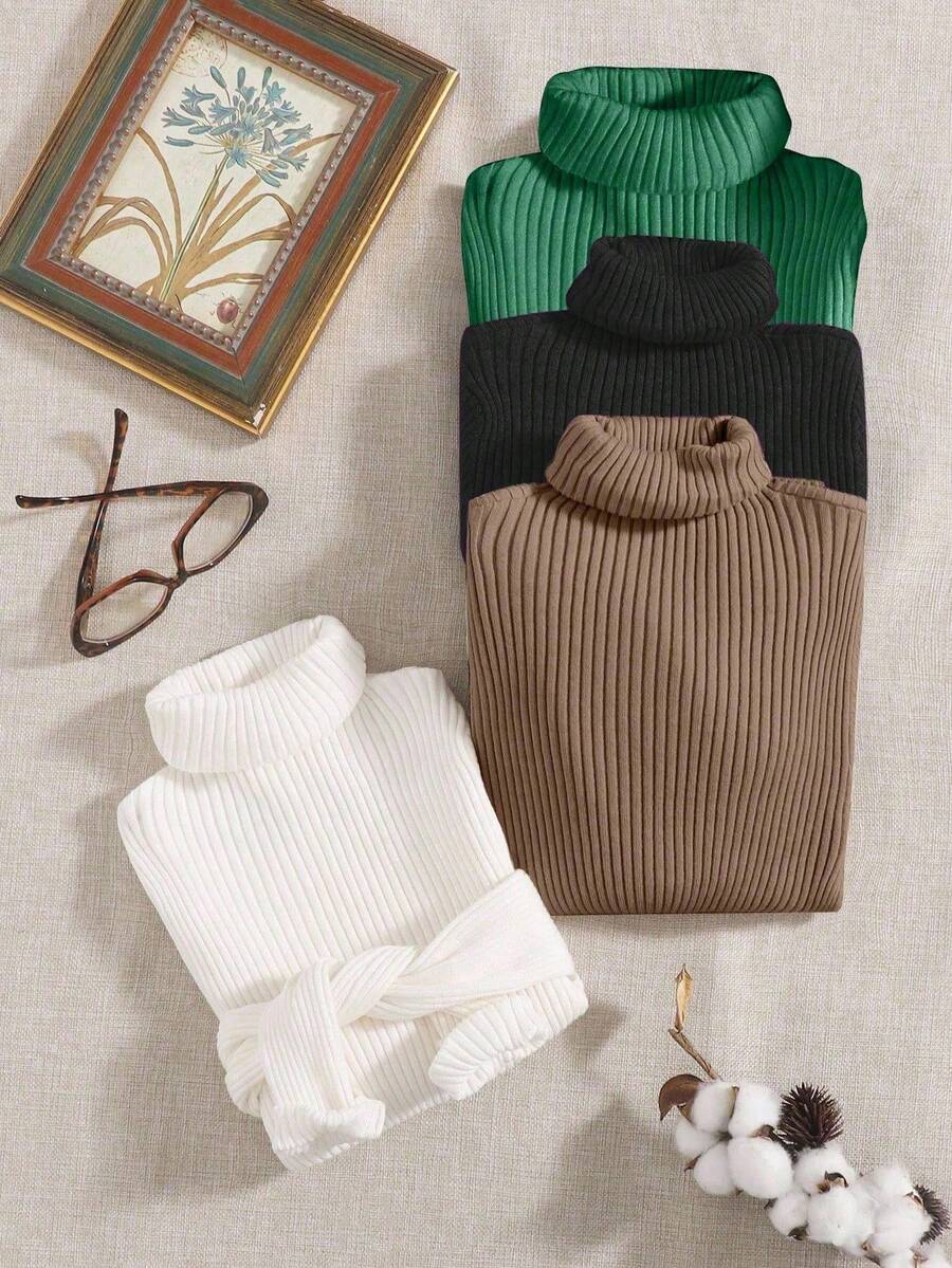 Franclia 4件套休闲纯色高领毛衣，秋冬 - 彩色 - 查看 1