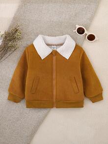 SHEIN 1pc Baby Boy Jacket, Thermal Lined Thick Plush Winter Coat, Autumn/Winter Fall