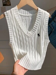 Comfortcana 女士休闲简约白色针织毛衣背心，秋季 - 白色 - 查看 6