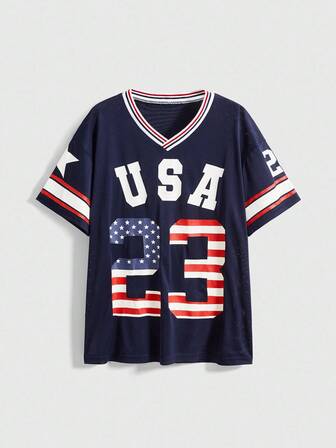 ROMWE Avant تي شيرت نسائي بطباعة حرف على طراز الرياضة الجامعية