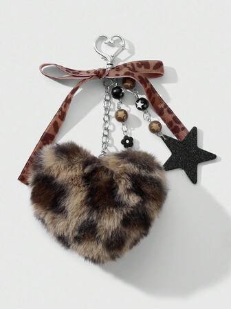 Kawaii 1 pieza Llavero/Dije de moda retro personalizado de acrílico con estrella, flor, moño de piel de leopardo marrón, adecuado para mujeres, uso diario, regalo de vacaciones