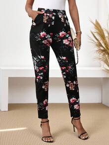 Miaspire 加大码女式花卉印花松紧腰侧袋九分裤，度假风格，简约时尚风格，适合夏季，休闲度假风格，休闲度假装，夏季时尚，女士夏季装，母亲节装，乡村音乐会装，女士波西米亚风装，女士西部装，女士假日装，女士夏季服装女士加大服装商务休闲女士夏季服装女士加大服装正式