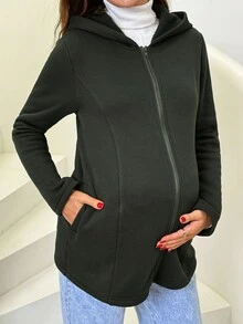 SHEIN Maternity Solid Color Hooded Long Sleeve 3-In-1 Jacket