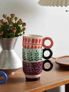 1pc 300ml Original Hand-Painted Ceramic Mug, Creative Household/Office Coffee Cup, Beautiful Tea Cup, Couple Water Cup Back To School - Multicolor - View 4