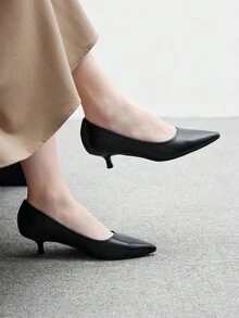 CUCCOO BIZCHIC Giày cao gót mũi nhọn màu đen, đế thấp, tối giản, thoải mái, dễ dàng di chuyển hàng ngày, đa năng dành cho nữ - màu đen - Xem 1