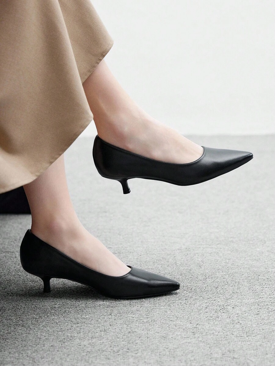 CUCCOO BIZCHIC Giày cao gót mũi nhọn màu đen, đế thấp, tối giản, thoải mái, dễ dàng di chuyển hàng ngày, đa năng dành cho nữ - màu đen - Xem 1