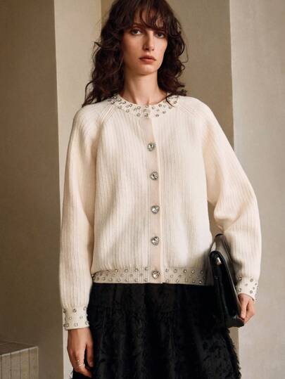 EMERY ROSE 纯色缀饰单排扣宽松针织开衫