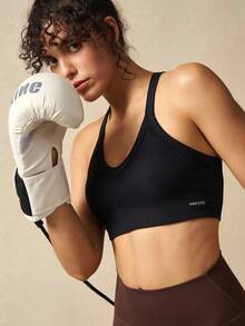VARSIVA Sutien sport pentru femei, cu nervuri, crop, ajustat, casual, fitness, sport, maiou - Negru - Vizualizare 4