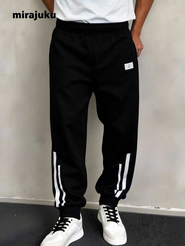 SHEIN Tween Boy Casual Ribbons & Striped Design Drawstring Sweatpants, Suitable For Leisure, Sports, And School Wear Chic Outfits For Autumn/Winter Fall