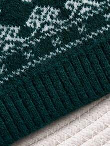 SHEIN 4件套男婴亲子装，绿色小鹿雪花提花图案宽松套头毛衣，加厚保暖内衬，适合圣诞节和冬季穿着。 - 綠色 - 查看 7