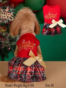 PETSIN Ropa de gato con lazo y cinta, vestido de oso de peluche con estampado navideño, vestido de perro, vestido de princesa para mascotas - Rojo - Ver 7
