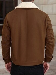 Manfinity Homme Men's Contrast Color Lapel Long Sleeve Single-Breasted Casual Jacket, Autumn/Winter - Brown - View 2
