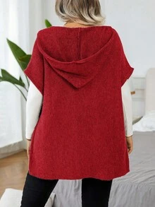 EMERY ROSE Plus Size Zip Front Batwing Sleeve Minimalist Hooded Sweater Vest For New Year Clothes Winter Fall Autumn