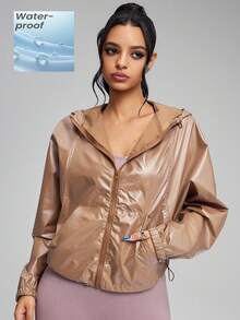 Innovista 女士宽松运动防水夹克，短款拉链健身服，适合日常跑步、休闲运动、办公室、法庭、早午餐、健身房等各种场合，适合秋季骑行、轻便高强度间歇训练、舒适运动、户外运动、休闲都市嘻哈风，秋季新款，舒适/冬季叠穿，实用时尚，必备连帽衫 - 卡其色 - 查看 4