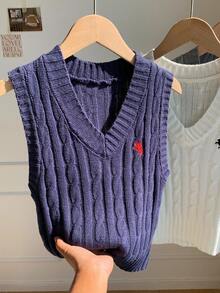 Comfortcana Women Navy Casual Sweater Vest In Fall/Winter - Navy Blue - View 3