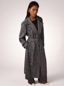 SHEIN BAE Fall Loose Fit Single-Breasted Lapel Long Casual Coat,Special Textured Fabric Jacket,Women's Winter Coat,Coat,Elegant Long Coat,Fashionable Coat - Black - View 6