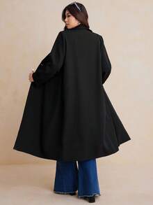 Dazy Plus Double-Breasted Solid Color Lapel Collar Long Fitted Long Sleeve Plus Size Women Casual Commuter Jacket Fall/Winter Women Coats - Black - View 2
