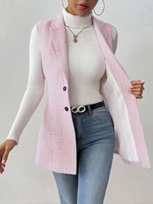 RosyDaze 女士圆点领无袖粗花呢夹克 - 粉色 - 查看 7