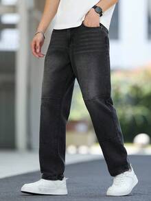 Manfinity Homme Men's Casual Washed Tapered Denim Jeans - Dark Grey - View 5