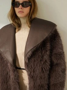 Aveloria Modichic Reversible Fashionable Minimalist High-End PU Leather Long Jacket, Faux Fur Coat For Women - Brown - View 6