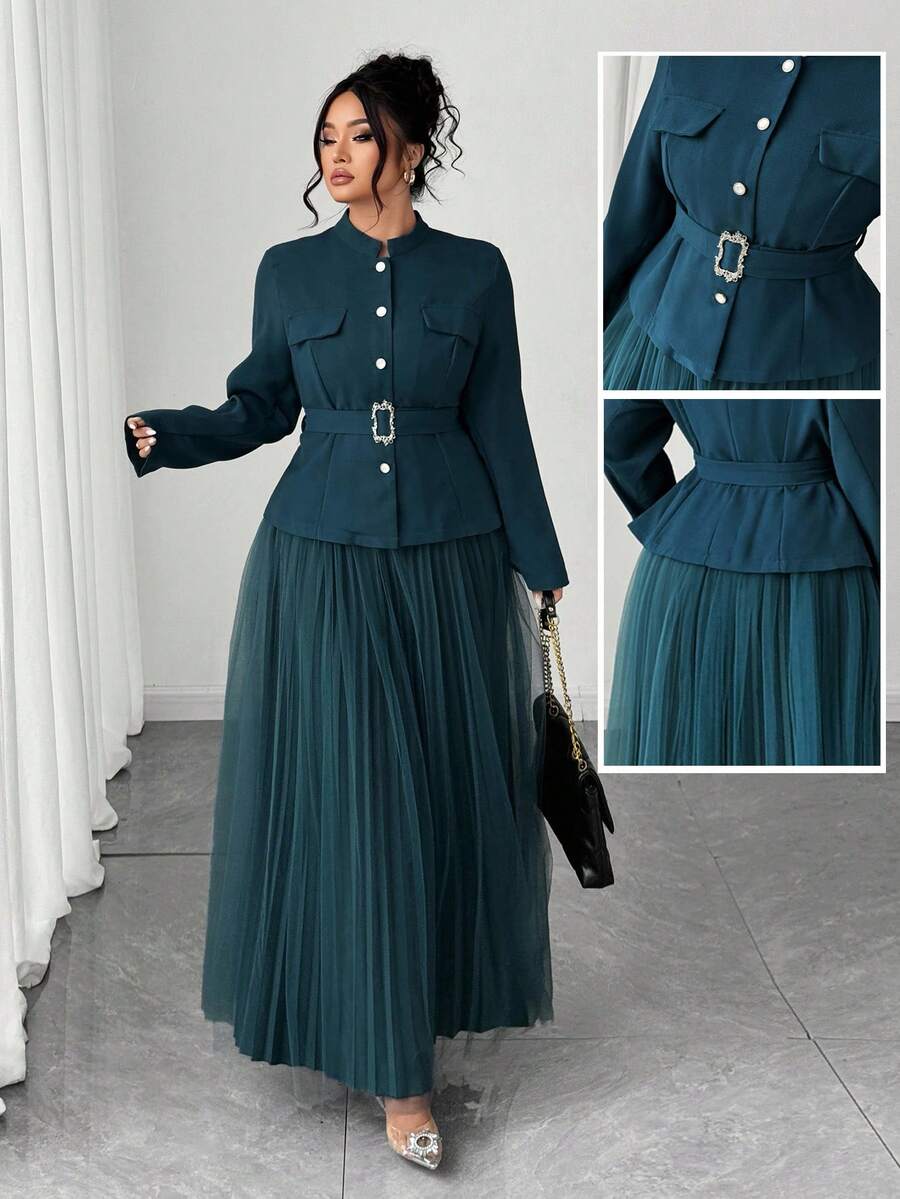 Elenzga 永不过时的万圣节大码套装，哥特式预科，周三风格（周三美学），亚当斯风格（不是家庭） - 綠色 - 查看 1