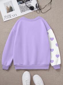 SHEIN Leap Crew Tween Girls Cute Bow, Cartoon Cat & Heart Pattern Pullover Sweatshirt, In Fall/Winter - Multicolor - View 3