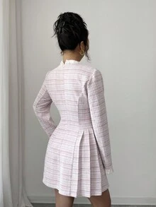 Elenzga Women's Long Sleeve Button-Down Tie-Waist Elegant Casual Dress, Autumn/Winter - Pink - View 2