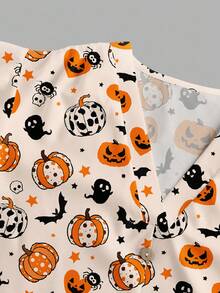 EMERY ROSE 女式休闲宽松 V 领衬衫，带飘袖，饰有万圣节南瓜怪异趣味图案，非常适合初秋和秋季假期 秋季万圣节衬衫 女式万圣节衬衫 女式万圣节上衣 万圣节上衣 可爱万圣节衬衫 - 彩色 - 查看 6