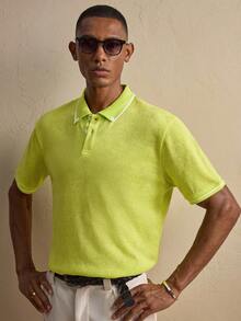 AKNOTIC Business Casual Men's Casual Commuter Contrast Collar Short Sleeve Polo Shirt - Mustard Yellow - View 3