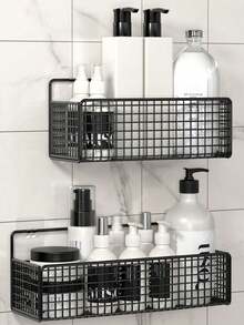 1pc Iron Bathroom Kitchen Storage Shelf, Non-Porous Wall Mounted Storage Shelf, Bathroom Storage Shelf Organizer Kitchen Organizer