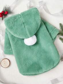 PETSIN 1pc Pet Christmas Plush Zip-Up Coat - Green - View 6