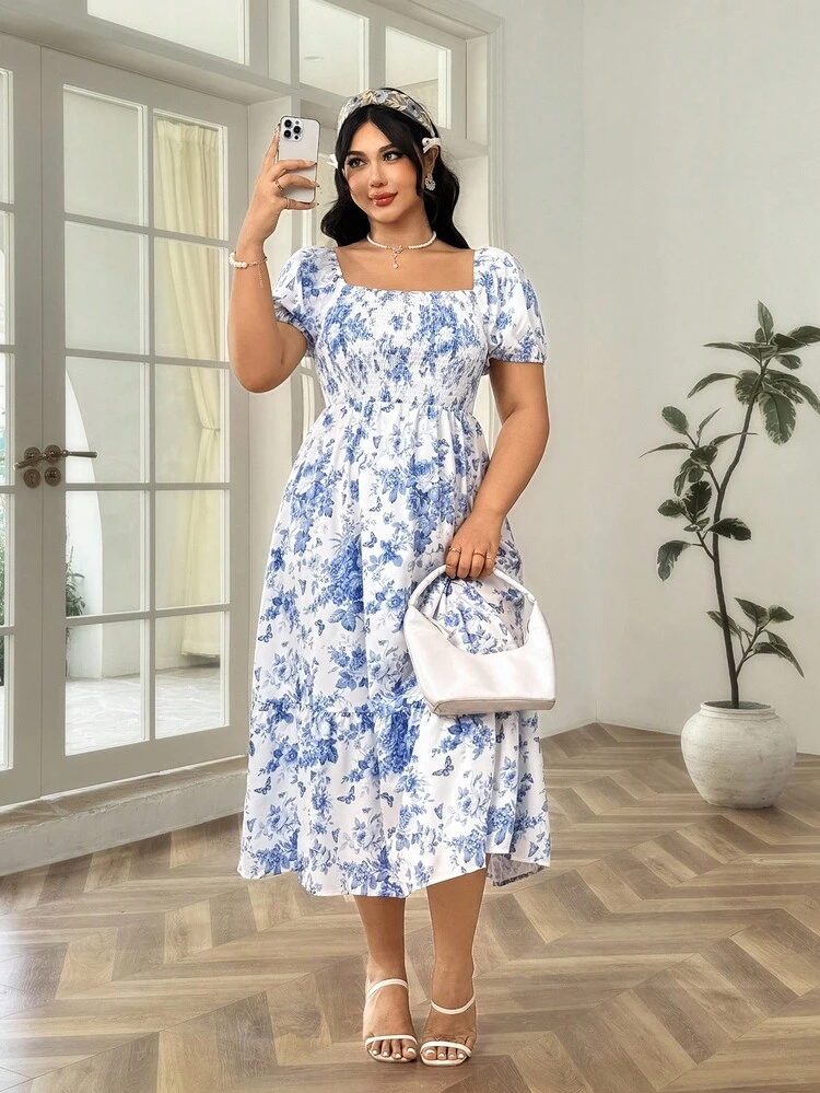blue and white plus size dress Dreamara Checkered With Pleats And Hip Wrap Design line silhouette and adjustable straps create a flattering look Ode To The Summer Dress,