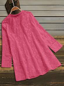 Linhara Women's Versatile 3/4 Sleeve Embroidered Shirt Collar Cardigan, Elegant For Commuting, Spring/Summer/Autumn