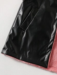 Áo khoác da giả dáng rộng có mũ trùm đầu dày, thắt eo cho bé gái tuổi mới lớn, phù hợp mặc hàng ngày, mùa thu/đông - màu đen - Xem 5