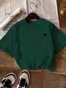 EMERY ROSE A Casual Large-Sized Women's Short-Sleeved T-Shirt With A Galloping Horse Pattern - Dark Green - View 1