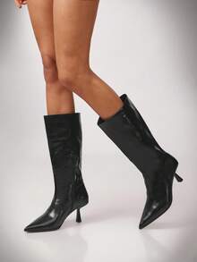 SHUZIA Women's Sexy Point Toe Stiletto Heel Mid-Calf Boots - Black - View 3