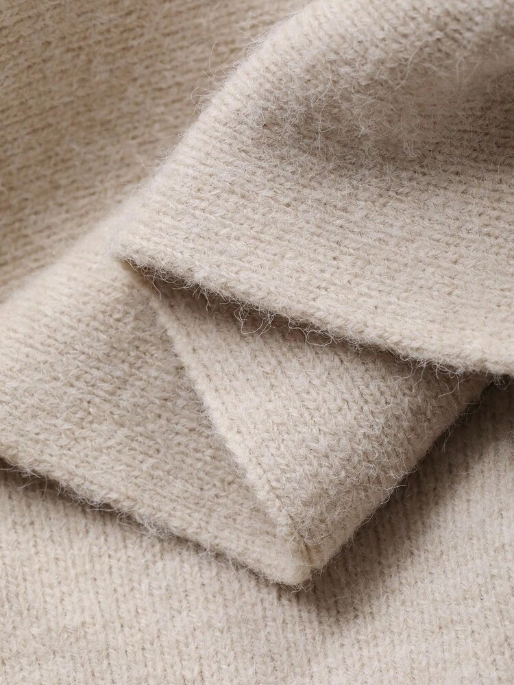Women's Solid Color Batwing Sleeve Button Design Sweater And Knitted Slip Dress Elegant 2-Piece Set, Autumn