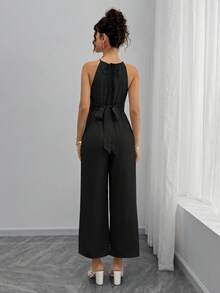 Momance 孕妇木珠吊带蝴蝶结连体裤 - 黑色 - 查看 2