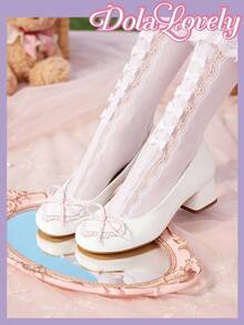 Dola Lovely Damen Schleifchen Mary Jane Schuhe, Pumps mit rundem Zehenbereich, Schnallenriemen und dickem Absatz, modische vielseitige weiße Schuhe