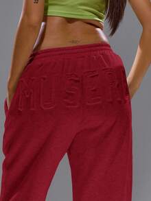 MUSERA Distressed Wide Leg Baggy Joggers Cosy Cute Casual Basic Fall Autumn Everyday Winter Christmas Lounge Thanksgiving - Burgundy - View 5