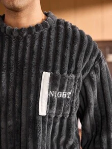 男士抓绒圆领口袋卫衣裤睡衣套装，秋冬装，蓬松舒适