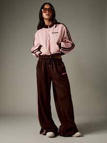 MISSGUIDED Zip Through Sweatshirt With Contrast Stripes And Ribbed Cuffs For Casual Everyday Wear - Pink - View 6
