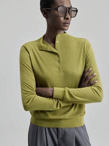 Ontre 2025 Vintergrön pullovertopp med delvis slå om framtill och enkelknäppt skalknappar, elegant och stilig för fest och pendling i stan. - Grön - Visa 6