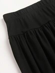 SHEIN PETITE 女式纯色高腰针织休闲A字裙 - 黑色 - 查看 6