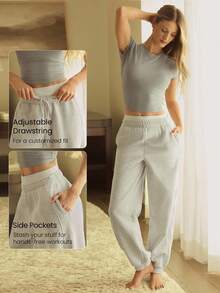 GLOWMODE Petite Everyday Fleece Be Comfy Oversized Fit Adjustable Drawstring Waist Basic Joggers With Side Pockets Daily Casual - Light Grey - View 5