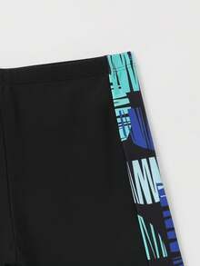 Tween Boys' Printed Splicing Swim Trunks Summer Holiday Summer Black Swim Bohemian Summer Holiday Cute - Black - View 4