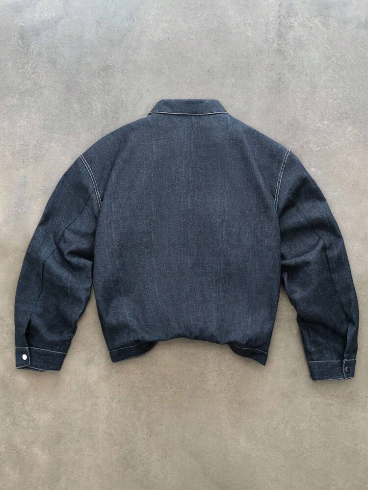 Manfinity EMRG Chaqueta casual con cierre de cremallera de manga larga, estilo de calle para hombres, otoño - Azul - Añade 2