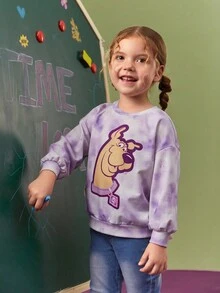 SCOOBY-DOO X SHEIN 少女卡通紫色縮染印花運動衫，春秋時裝可愛甜美休閒上衣 - 彩色 - 查看 5